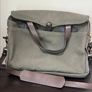 Filson Olive Green Canvas & Leather  Men's briefcase with shoulder strap